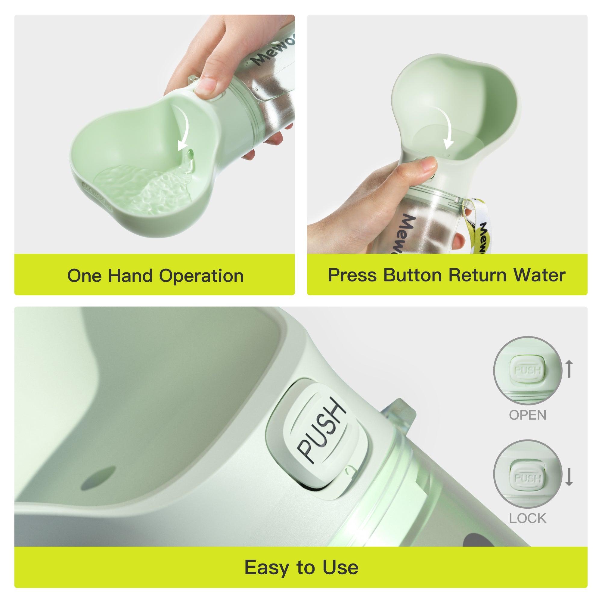 Mewoofun 2-In-1 Pet Water Bottle And Food Dispenser With Poop Bag Storage