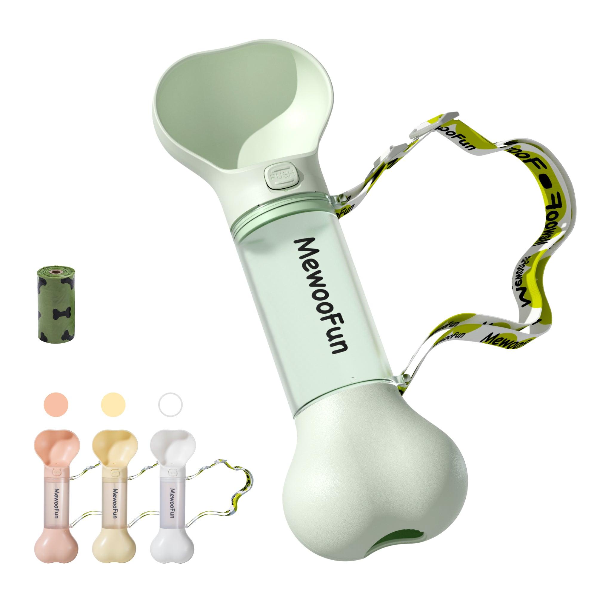 Mewoofun 2-In-1 Pet Water Bottle And Food Dispenser With Poop Bag Storage