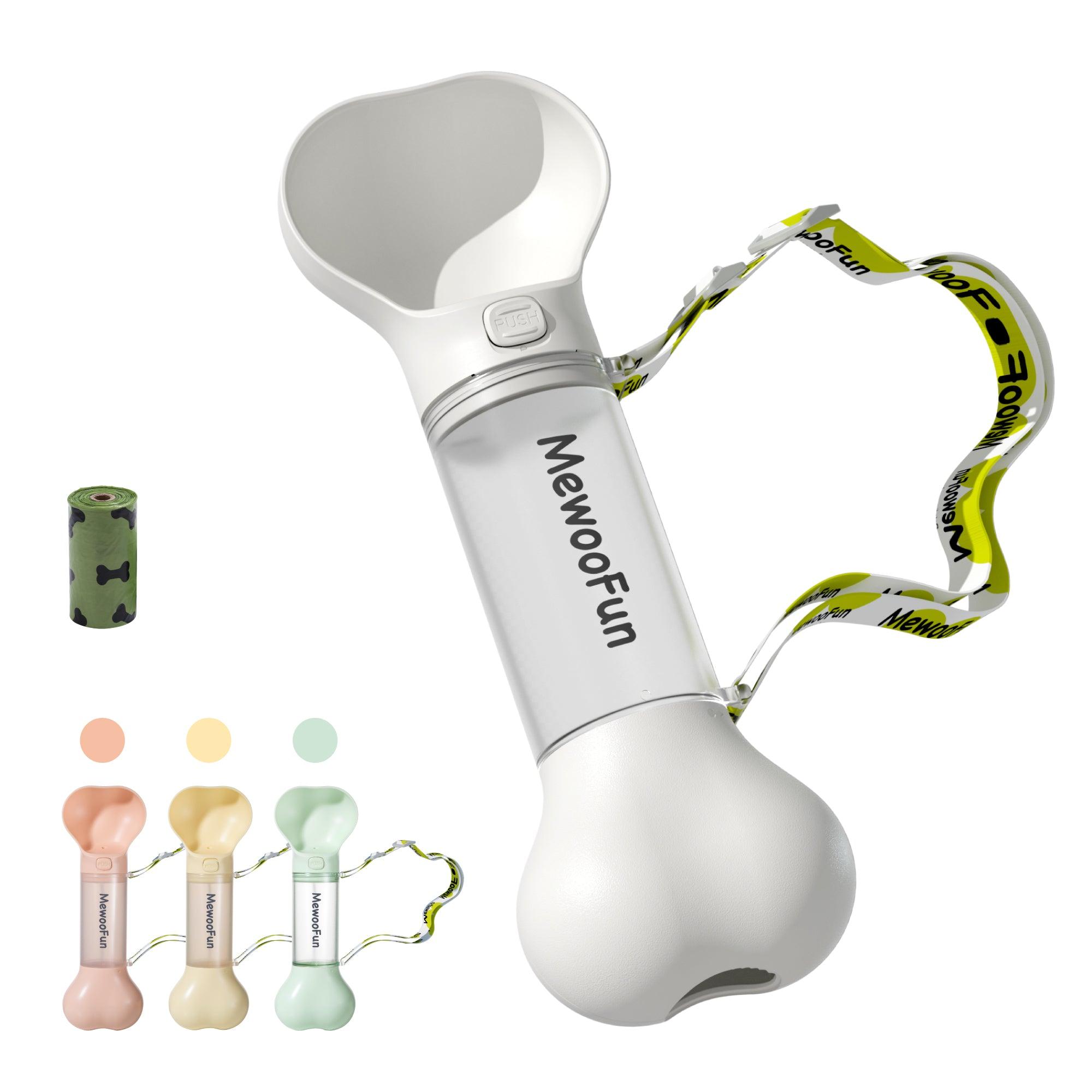 Mewoofun 2-In-1 Pet Water Bottle And Food Dispenser With Poop Bag Storage